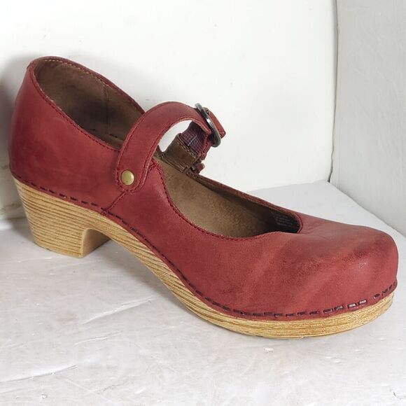 Dansko Women's EU37 US6-6,5 Red Leather Mary Jane Pro Clog Shoes - Picture 7 of 16